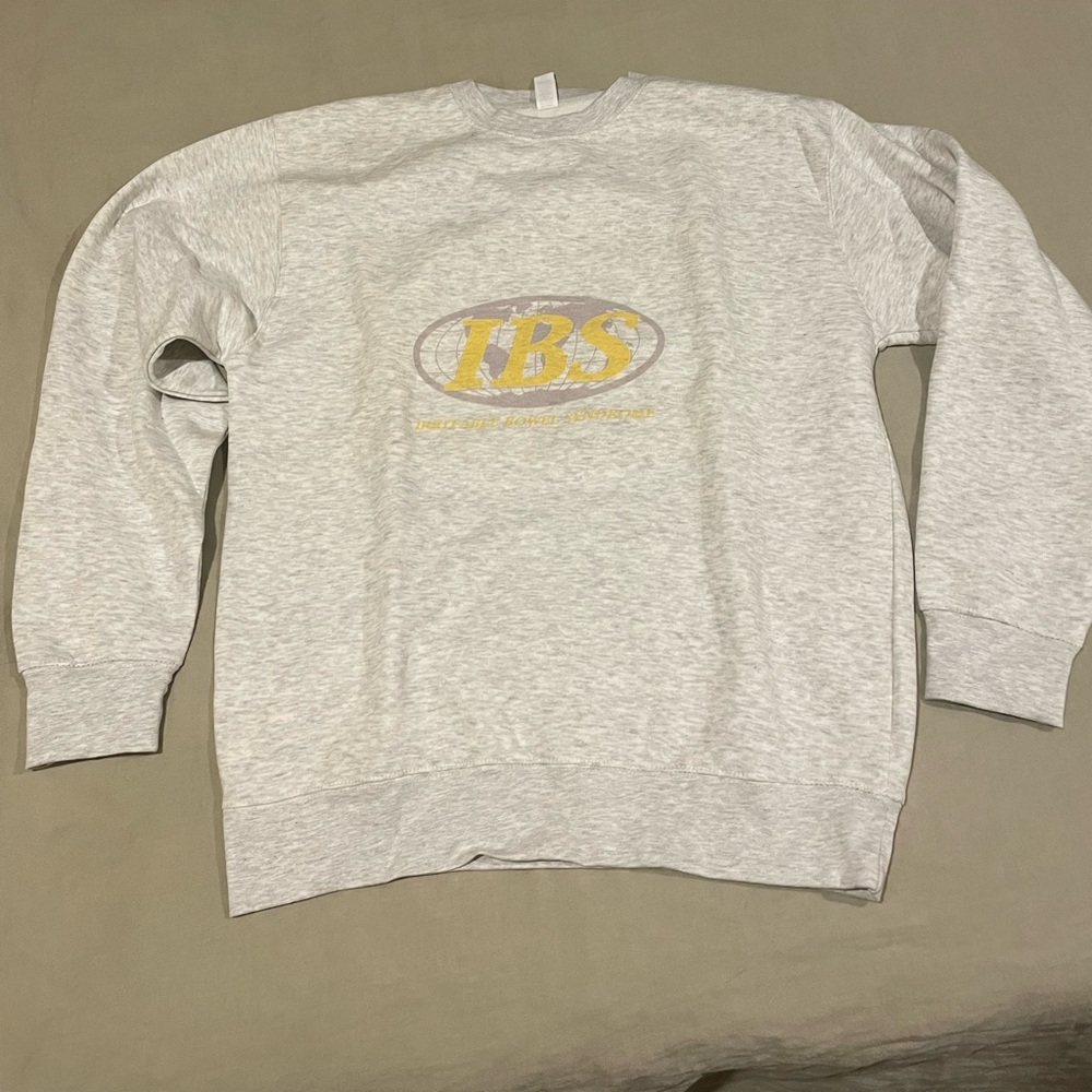 IBS- irritable bowel syndrome graphic crew neck sweatshirt, L, gray, new